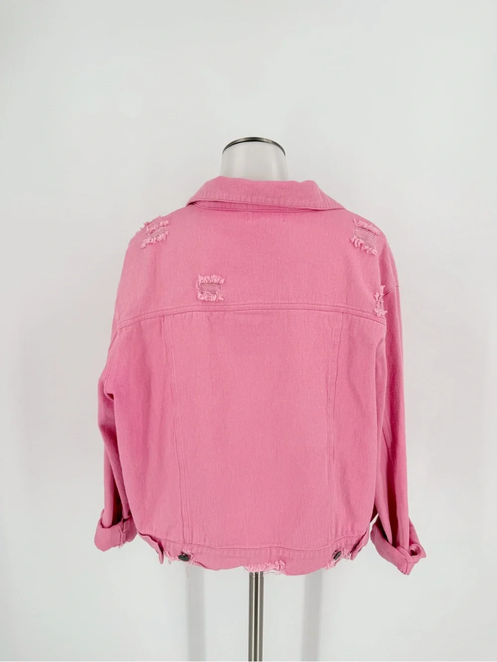 eesome Bubblegum Pink Distressed Denim Jacket - Picture 5 of 5